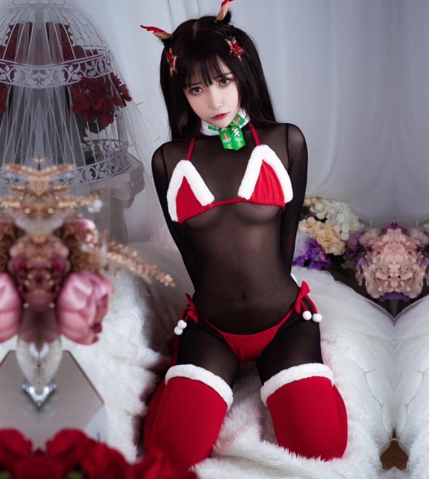 微博红人Coser@抱走莫子aa – 比基尼 连体黑丝圣诞