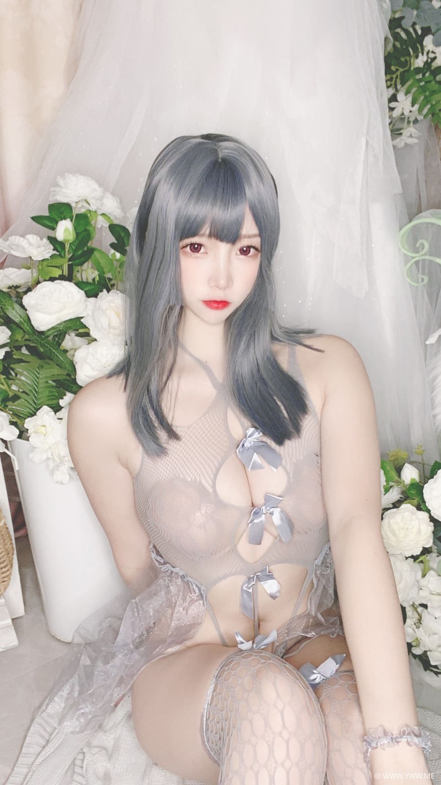 COS主播小姐姐@二佐Nisa 私房自拍蓝色网状比基尼-像素点