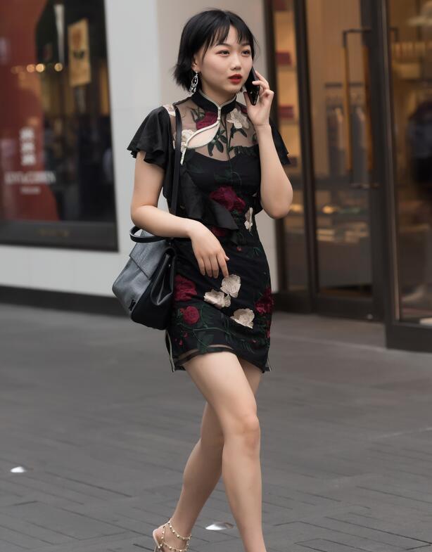 精选街拍 – 高跟旗袍美女