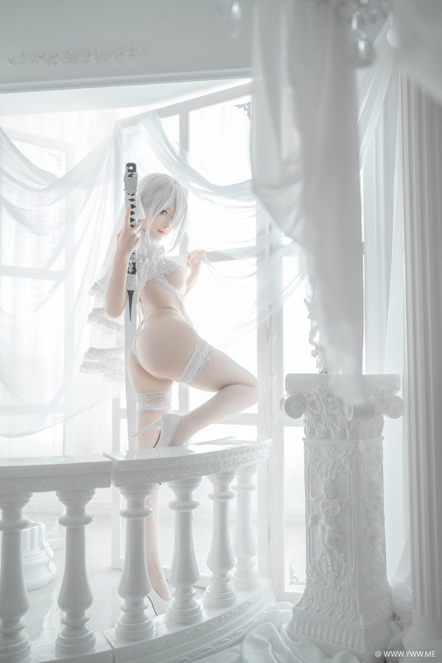 知名Coser@蠢沫沫 2B 白婚纱-像素点