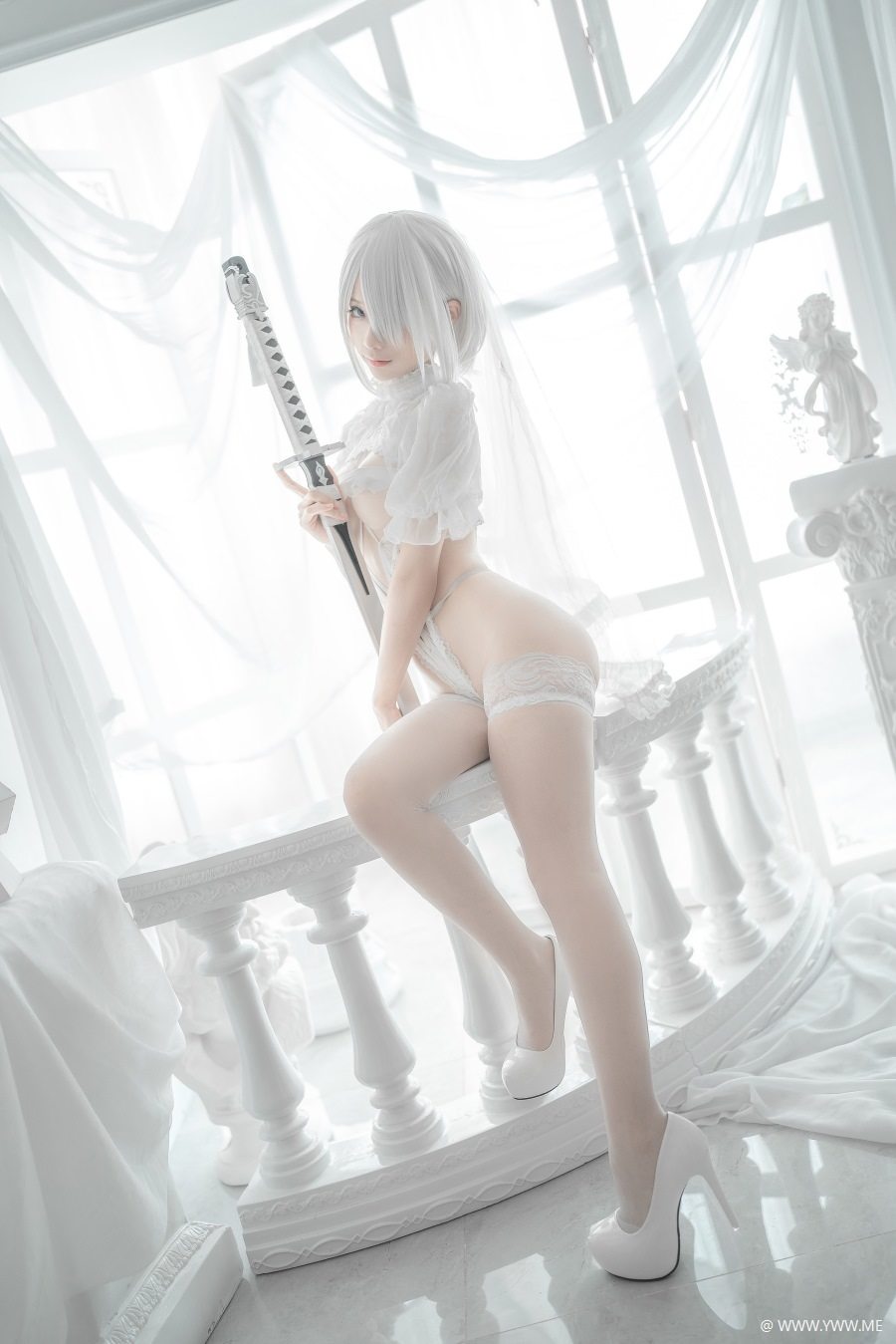 知名Coser@蠢沫沫 2B 白婚纱-像素点