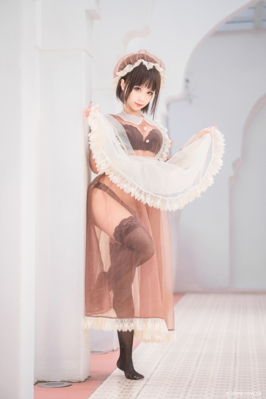 知名Coser@蠢沫沫 沫沫真爱版 纱-室外女仆-像素点