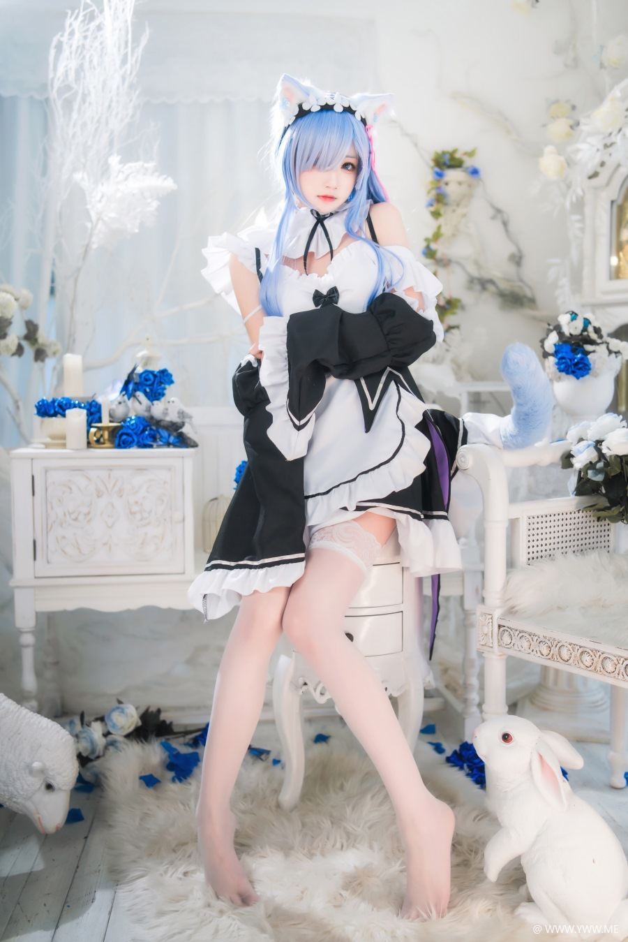 萝莉风COS 桜桃喵 – 长发蕾姆02-像素点